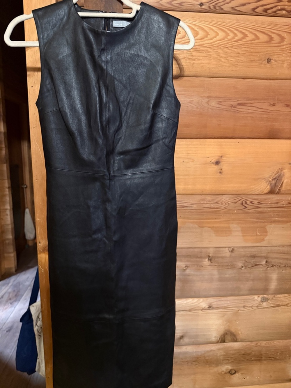 Vince Black Sleeveless Leather Sheath Dress